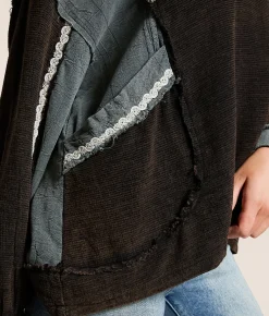 Tops | POL Raw Edge Ribbed Pullover Black