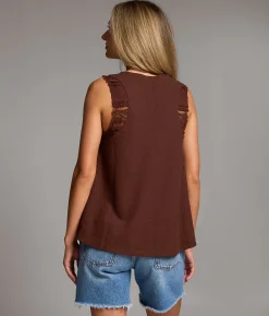 BKE Raw Edge Ribbed Tank Top French Roast Online