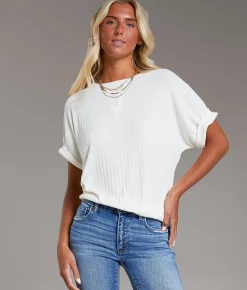 Tops | BKE Raw Edge Ribbed Top Gardenia