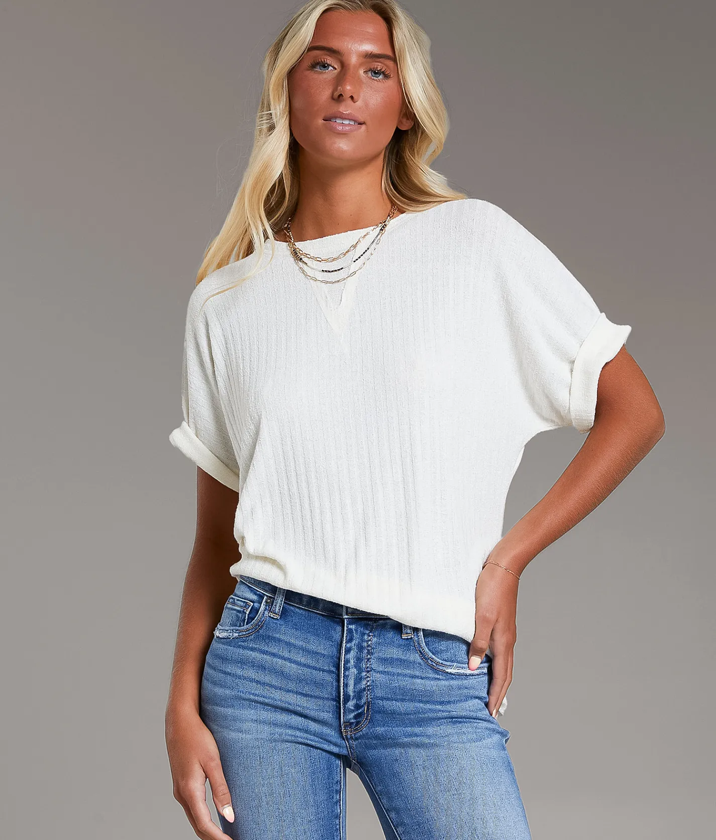 Tops | BKE Raw Edge Ribbed Top Gardenia