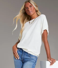 Tops | BKE Raw Edge Ribbed Top Gardenia