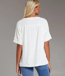 Tops | BKE Raw Edge Ribbed Top Gardenia