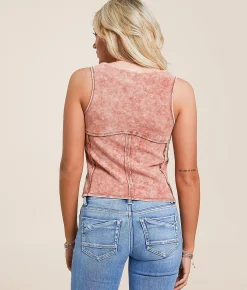 Gilded Intent Raw Edge Ruched Tank Top Cinnamon Hot