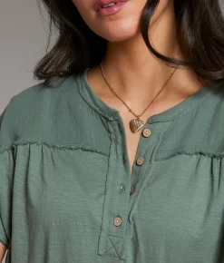 Tops | BKE Raw Edge Slub Knit Henley Sea Spray
