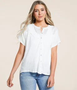 Tops | Daytrip Raw Edge Textured Blouse White