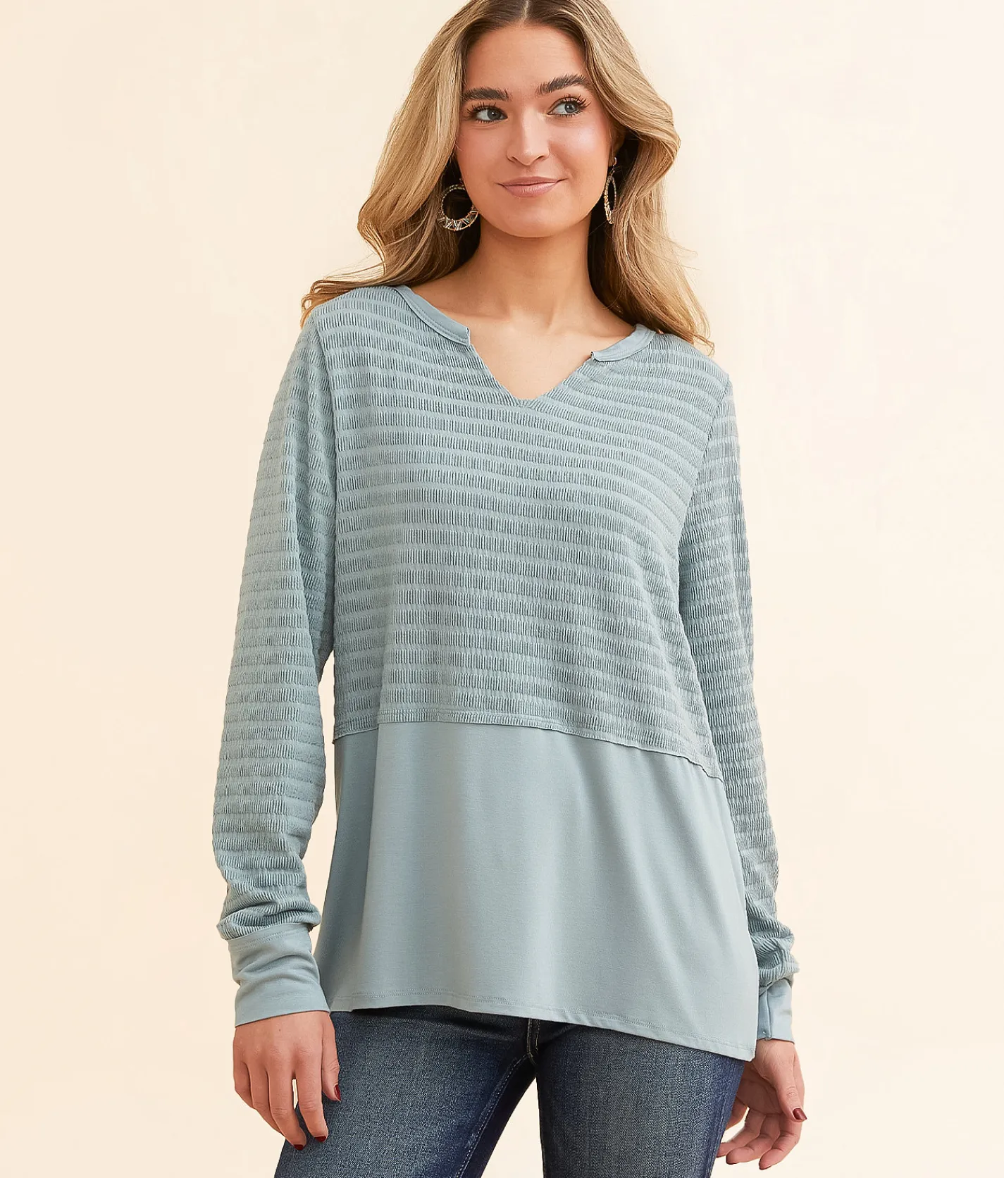 Tops | BKE Raw Edge Textured Top Abyss