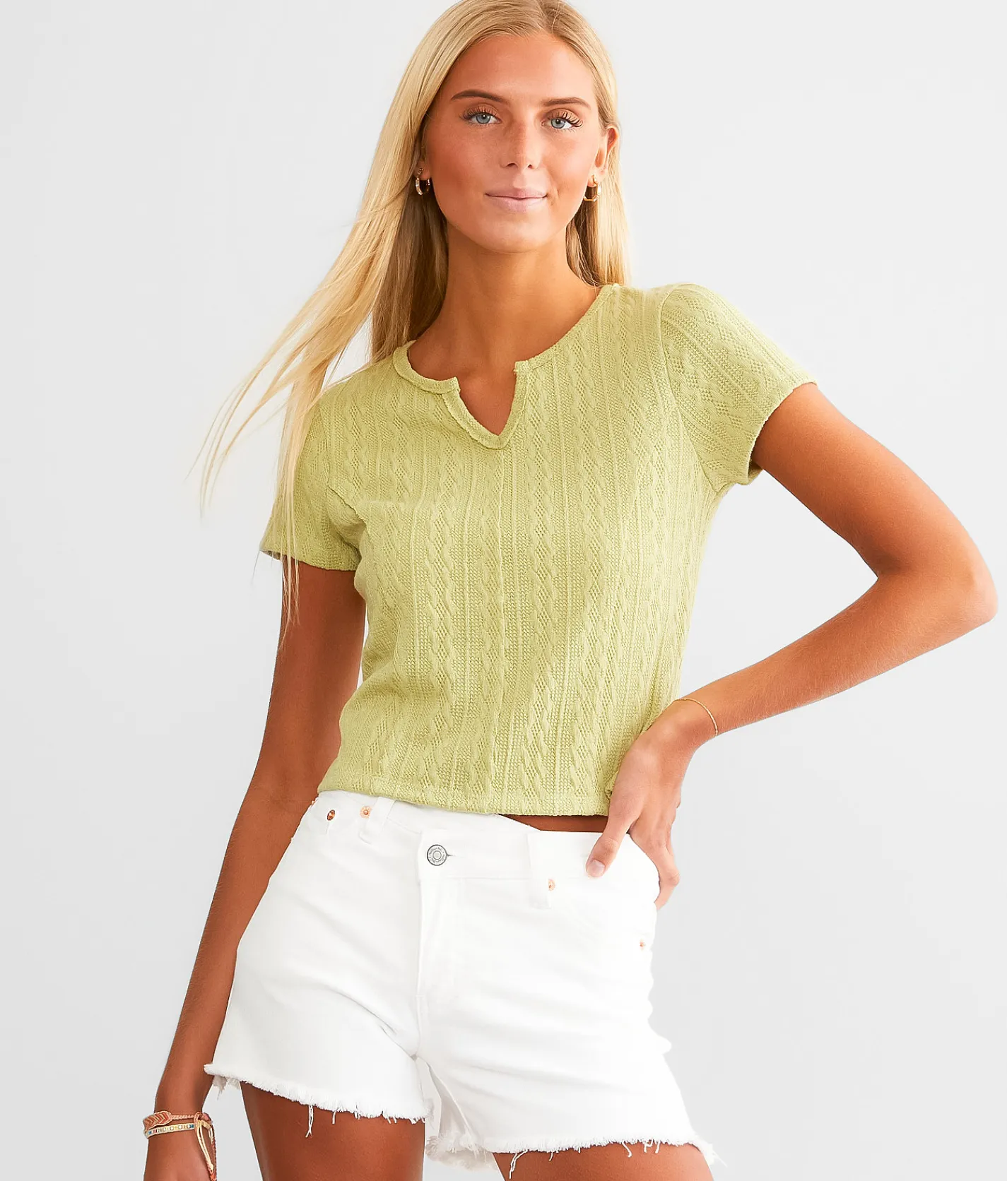 FITZ + EDDI Raw Edge Textured Top Sage Sale