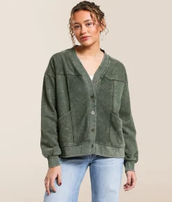 Gilded Intent Raw Edge Washed Cardigan Climbing Ivy Best