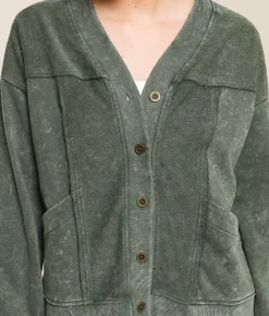 Gilded Intent Raw Edge Washed Cardigan Climbing Ivy Best