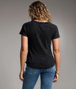BKE Raw Edge Washed Henley Black New