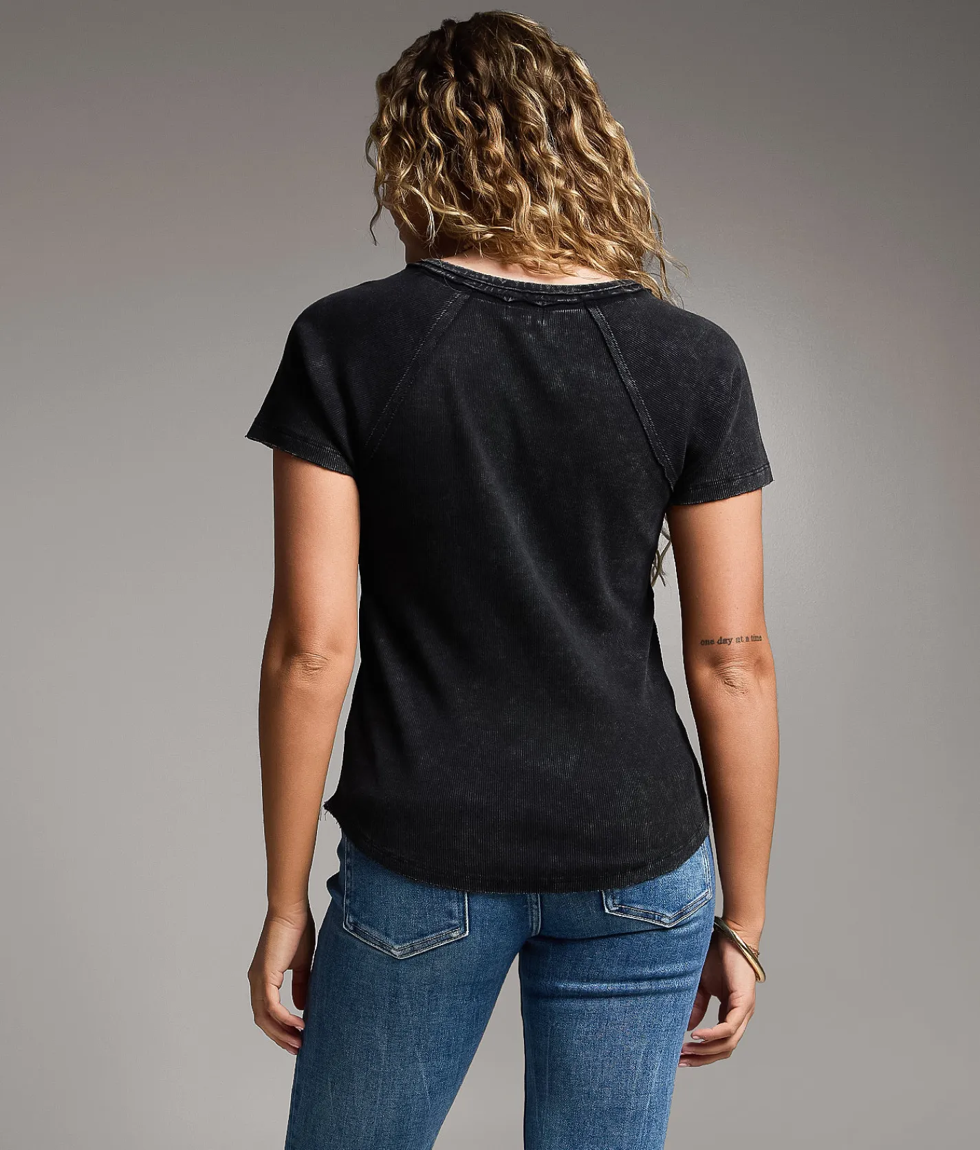 BKE Raw Edge Washed Henley Black New