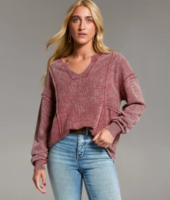 Tops | BKE Raw Edge Washed Thermal Spiced Apple