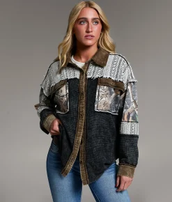 BKE Raw Edge Washed Thermal Oversized Shacket Multi Sale