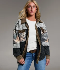 BKE Raw Edge Washed Thermal Oversized Shacket Multi Sale
