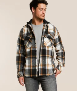 Tops | Howitzer Rebellion Flannel Hooded Shirt Cream Brown Grey Black