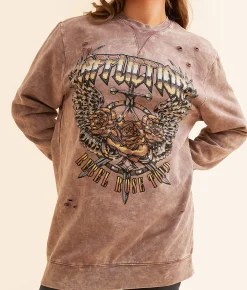 Affliction Rebel Rose Tour Pullover Burgundy Lava Tint Wash