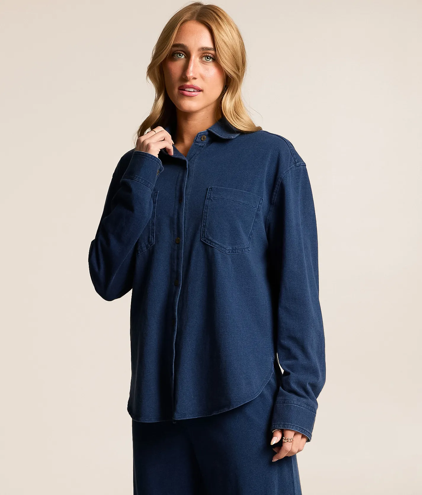 Tops | Z Supply Reese Jersey Denim Shirt Indigo