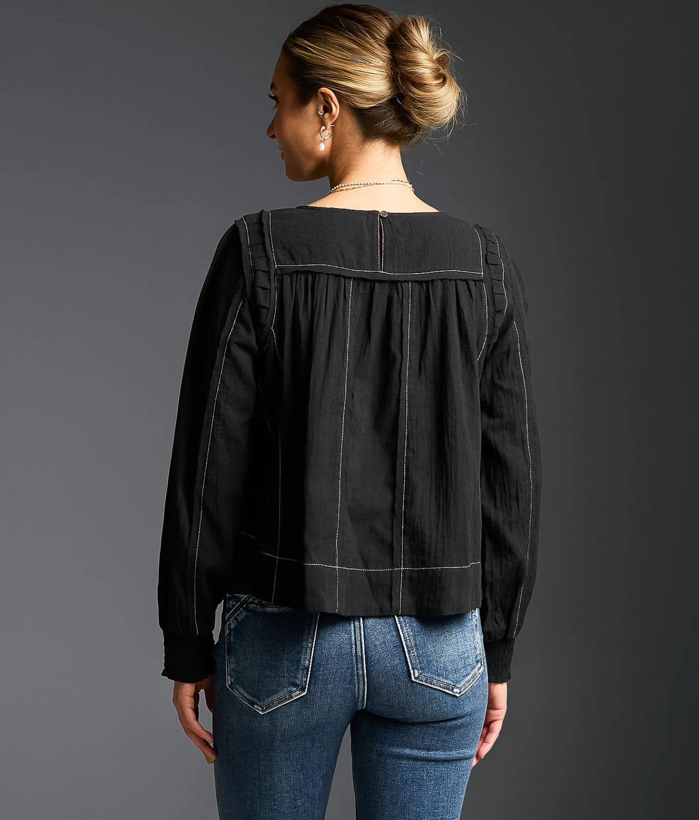 Buckle Black Refined Edit - Contrast Stitched Blouse Black New