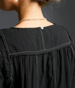 Buckle Black Refined Edit - Contrast Stitched Blouse Black New