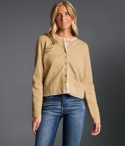 Buckle Black Refined Edit - Contrast Trim Cardigan Sweater Natural Outlet