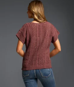 Buckle Black Refined Edit - Crochet Sweater Rose Brown Hot