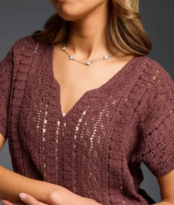 Buckle Black Refined Edit - Crochet Sweater Rose Brown Hot