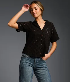Tops | Buckle Black Refined Edit - Eyelet Blouse Black