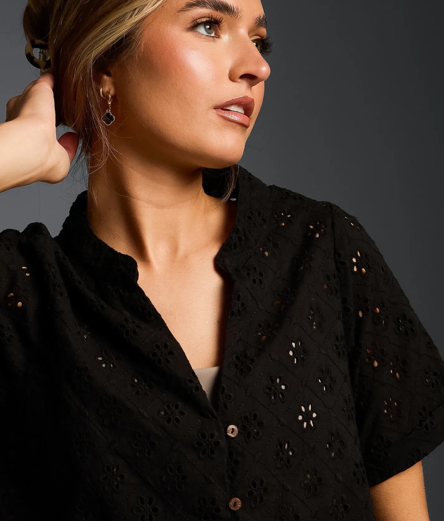 Tops | Buckle Black Refined Edit - Eyelet Blouse Black
