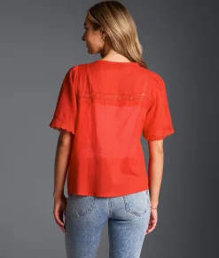 Tops | Buckle Black Refined Edit - Eyelet Scalloped Blouse Aurora Red