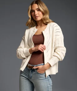 Tops | Buckle Black Refined Edit - Mixed Stitch Cardigan Sweater White