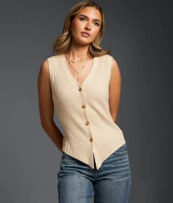 Tops | Buckle Black Refined Edit - Ribbed Hanky Vest Cream
