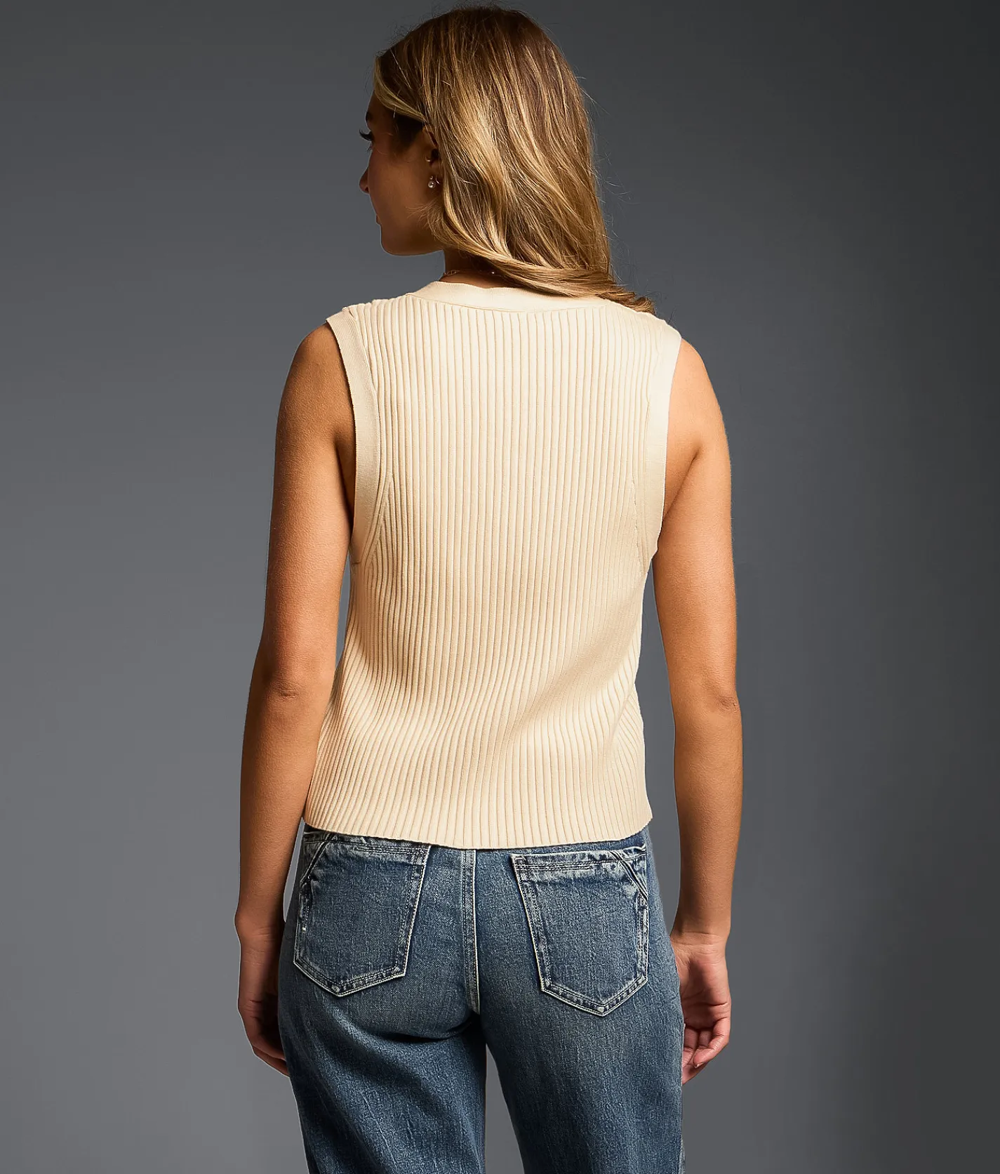 Tops | Buckle Black Refined Edit - Ribbed Hanky Vest Cream
