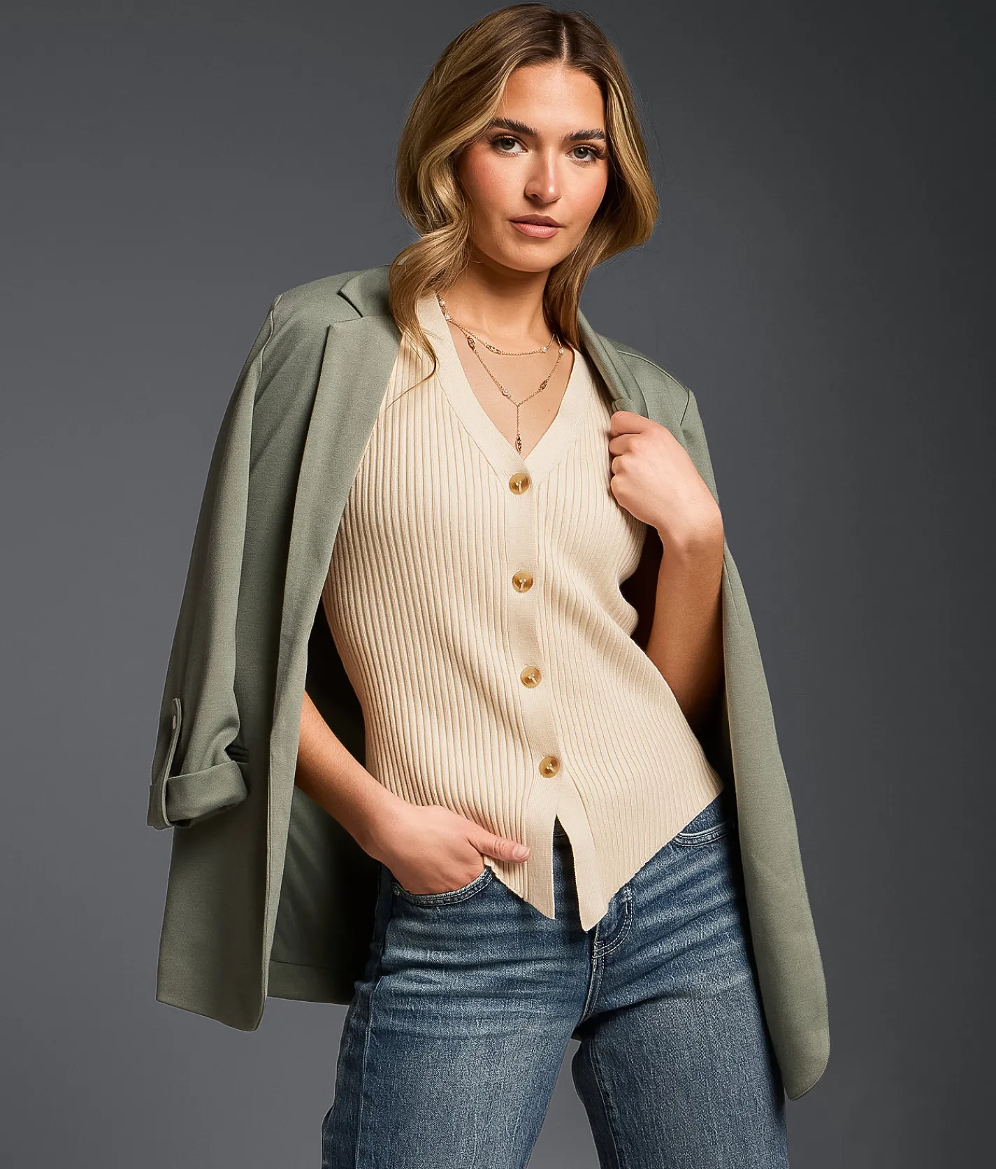 Tops | Buckle Black Refined Edit - Ribbed Hanky Vest Cream
