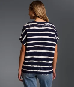 Buckle Black Refined Edit- Striped Cardigan Sweater Navy White Discount