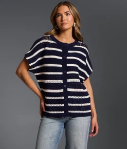 Buckle Black Refined Edit- Striped Cardigan Sweater Navy White Discount