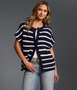 Buckle Black Refined Edit- Striped Cardigan Sweater Navy White Discount