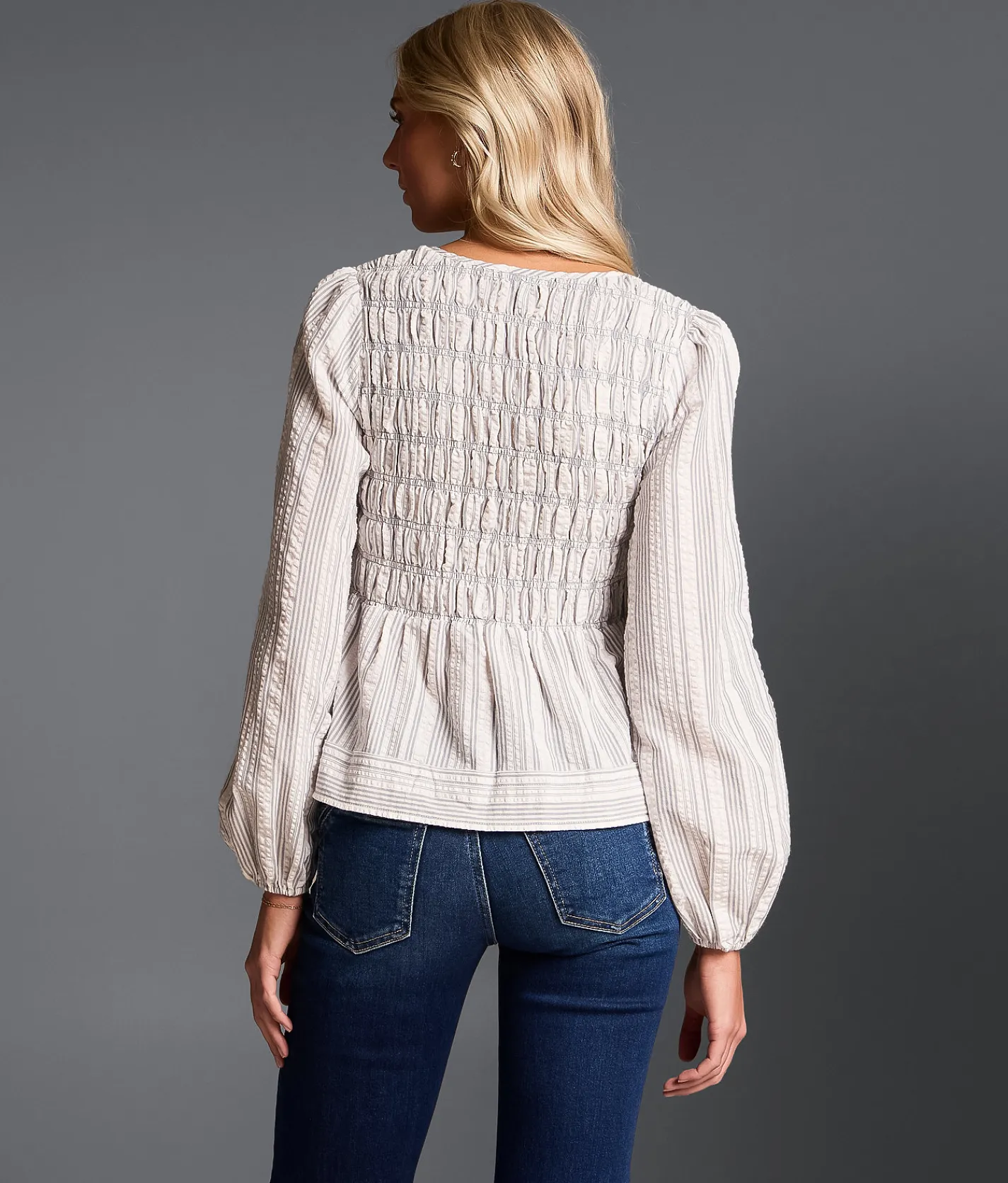 Buckle Black Refined Edit - Striped Peplum Top Flintstone Cream Sale