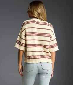 Tops | Buckle Black Refined Edit - Striped Sweater Cream Rose Brown