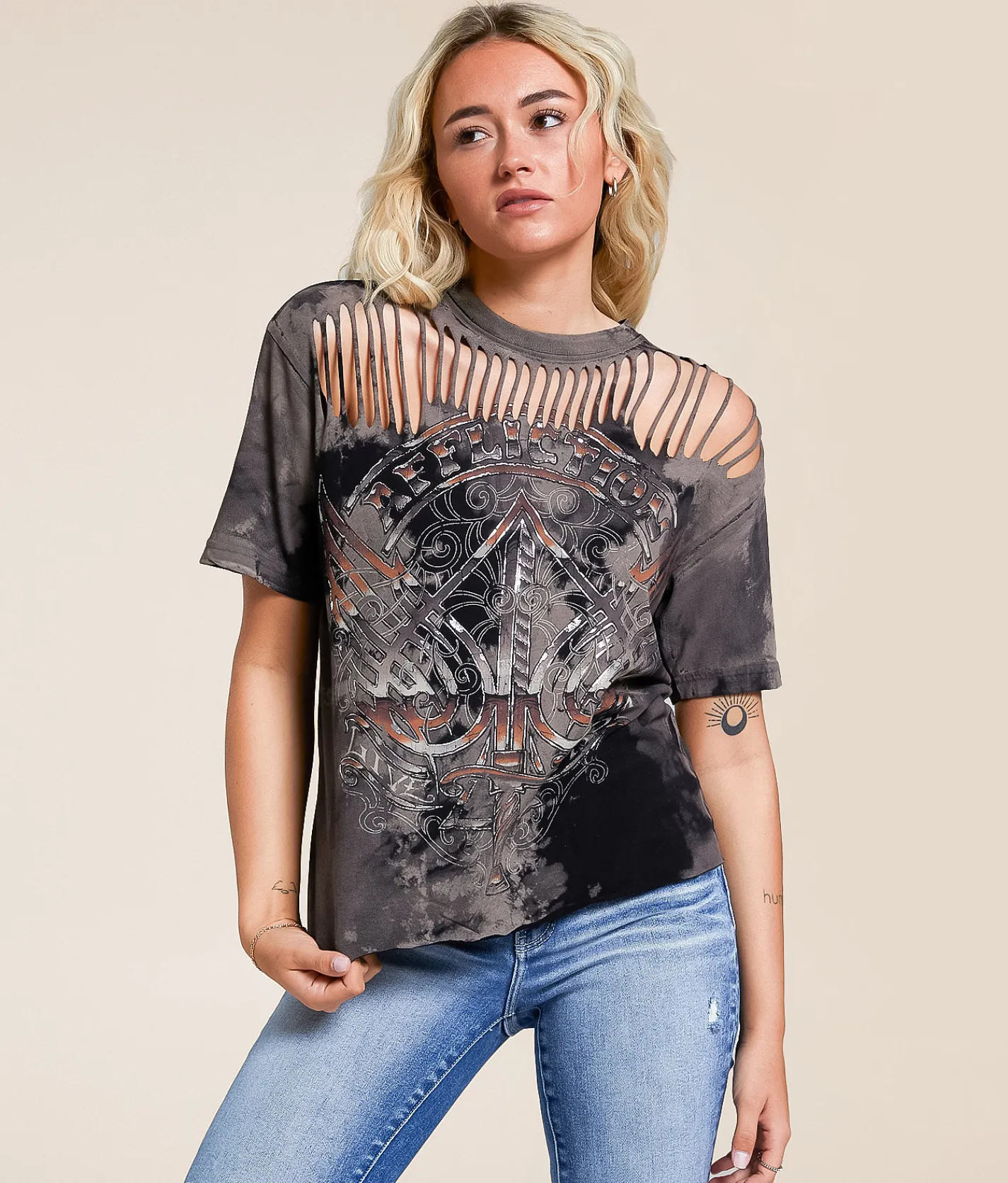Tops | Affliction Regal Chrome T-Shirt Black Multi