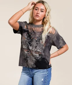 Tops | Affliction Regal Chrome T-Shirt Black Multi