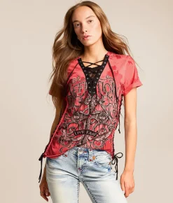 Tops | Affliction Requiem Steel Lace T-Shirt Coral Paradise Reactive