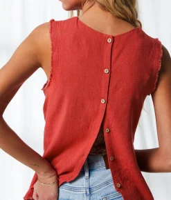 BKE Resort Edit - Back Button Tank Top Cardinal Online
