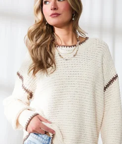 BKE Resort Edit - Contrast Shaker Stitch Sweater Cream Sale