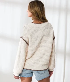 BKE Resort Edit - Contrast Shaker Stitch Sweater Cream Sale