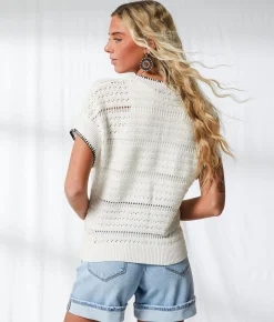 BKE Resort Edit - Contrast Stitch Sweater Birch Hot