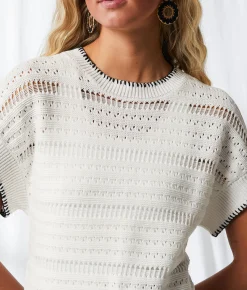 BKE Resort Edit - Contrast Stitch Sweater Birch Hot