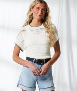 BKE Resort Edit - Contrast Stitch Sweater Birch Hot