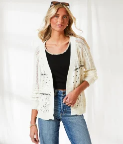 BKE Resort Edit - Crochet Cardigan Sweater Cream Online