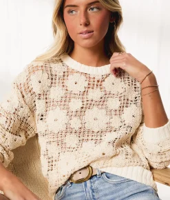 Tops | BKE Resort Edit - Crochet Sweater Beige