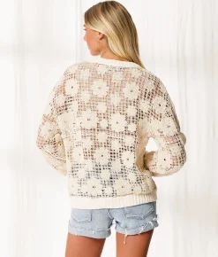 Tops | BKE Resort Edit - Crochet Sweater Beige